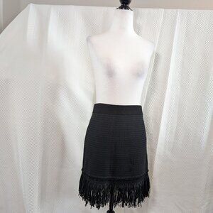 Club Monaco Fredrikah Black Fringe Textured Knit Mini Skirt Stretch Small
